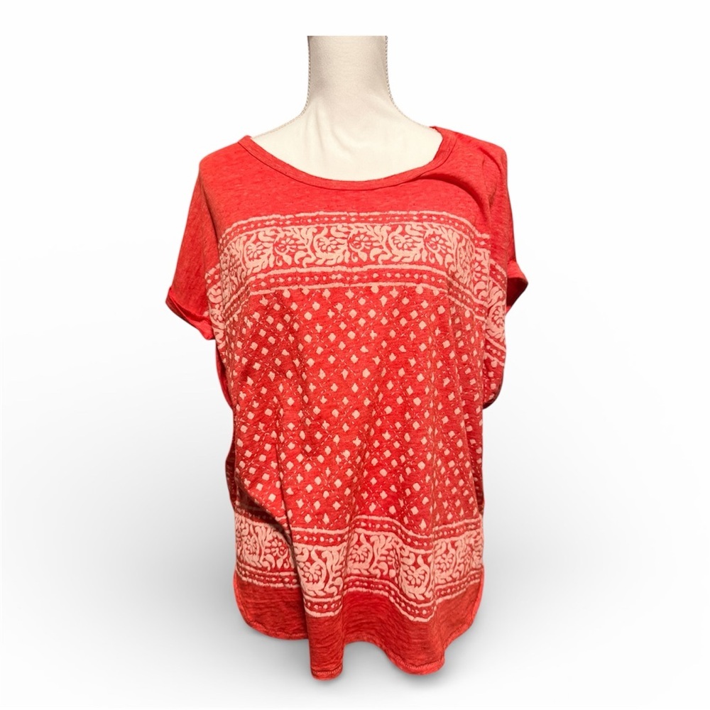 Lucky Brand Coral and Cream Short Sleeve Tee Size XL